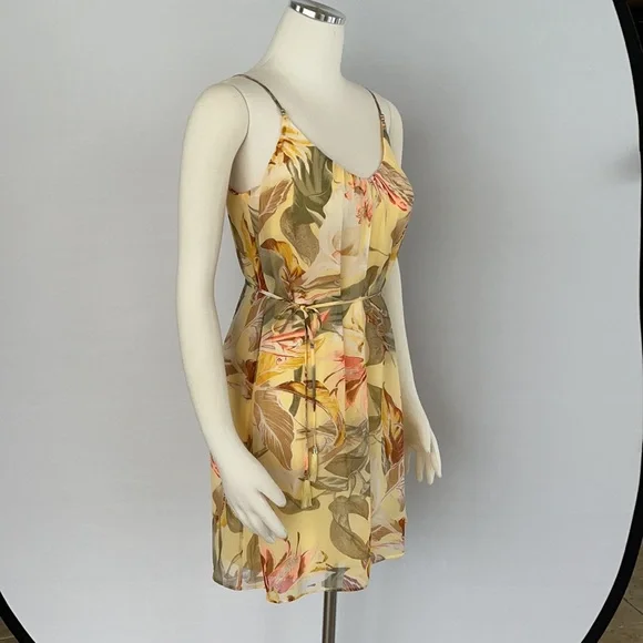NWOT WHBM Yellow Tropical Print Slip Dress Size 0 - Picture 4 of 15
